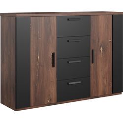 Sideboard INOSIGN "Sigma, Breite 132 cm, moderne Schubladenkommode, Made in Europe", braun (eiche flagstaff, eiche flagstaff, schwarz matt), B:132cm H:94cm T:40cm, FSC-zertifizierter Holzwerkstoff, Dekorfolie, Sideboards, Kommode viel Stauraum, Einlegeböden verstellbar, Anrichte