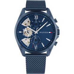 Multifunktionsuhr TOMMY HILFIGER "BAKER", blau (blau, blau), Armbanduhren, Herren, Quarzuhr, Armbanduhr, Herrenuhr, Edelstahlarmband, analog, Tag