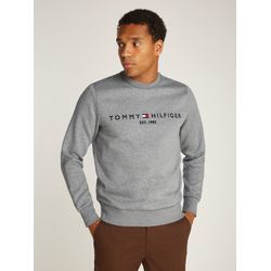 Sweatshirt TOMMY HILFIGER "TOMMY LOGO SWEATSHIRT" Gr. L, grau (medium grau heather), Herren, Sweatware, Obermaterial: 70% Baumwolle, 30% Polyester, Sweatshirts, mit klassischem Rundhalsausschnitt