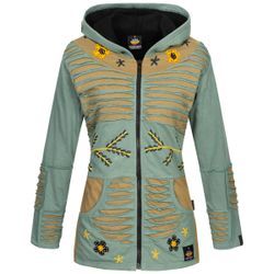 Fleecejacke DEPROC ACTIVE "Patchwork Multicolor NUNAVUT II NEW FLOWER POWER" Gr. 36/38 (M), grün, Damen, 100% Baumwolle, Jacken