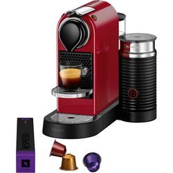 NESPRESSO Kapselmaschine "XN7615 CitiZ & Milk von Krups", rot, B:26,7cm H:34,3cm T:38,8cm, Kaffeemaschinen, inkl. Aeroccino Milchaufschäumer, Willkommenspaket mit 7 Kapseln