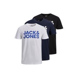 T-Shirt JACK & JONES "T-Shirt JJECORP LOGO TEE O-NECK 3PK 3er Pack" Gr. S, schwarz, marineblau, weiß, Herren, Obermaterial: 100% Baumwolle CO., Shirts