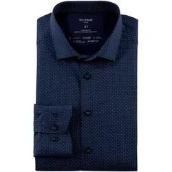 Businesshemd OLYMP "Luxor 24/Seven Modern Fit", Herren, Gr. 46, N-Gr, blau (marine), Web, Obermaterial: 64% Baumwolle, 27% Polyester, 9% Elasthan, casual, Langarm 2-Knopf-Manschette, Hemden, Climate Control