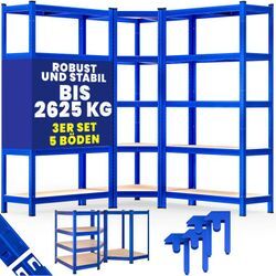 3er Set Schwerlastregal Eckregal 2625 kg 15 MDF-Platten Regal Lagerregal Kellerregal Steckregal Werkstattregal Blau - Monzana