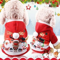 Ugreat - Kapuzenpullover für Hunde und Katzen, Herbst und Winter, warmer Haustiermantel, Weihnachts-Hundekleidung aus Baumwolle mit Knopf,