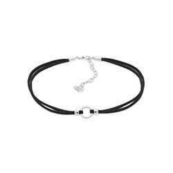 Collier ELLI "Halsband schwarz Choker mit Kreis 925 Silber", schwarz, Halsketten, Damen, 32, ohne Stein, Silber 925 (Sterlingsilber), L: 32cm