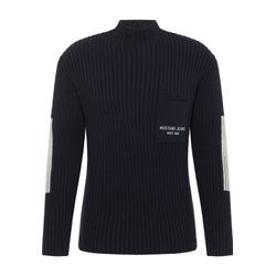 Sweater MUSTANG "Strickpullover", Herren, Gr. XL, blau (navy), 50% Acryl, 50% Baumwolle, regular fit, Sweatshirts