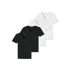 T-Shirt SCHIESSER "T-Shirt 2PACK T-shirt 4er Pack", Herren, Gr. L, schwarz (schwarz, weiß), Obermaterial: 95% Baumwolle CO. 5% Elasthan EL., Kurzarm, Shirts