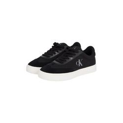 Sneaker CALVIN KLEIN JEANS "CLASSIC CUPSOLE LOW MIX MG WN", Damen, Gr. 36, schwarz, Textil, Leder, Lederimitat, sportlich, Schuhe, Schnürschuh, Freizeitschuh, Halbschuh mit Logoschriftzug seitlich