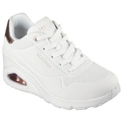 Sneaker SKECHERS "UNO WEDGE-HI STEPS" Gr. 35, weiß, Damen, Lederimitat, Schuhe, Keilsneaker, Schnürschuh mit Air-Cooled Memory Foam