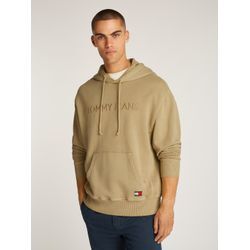 Hoodie TOMMY JEANS "TJM RLX TJ LABEL HOODIE" Gr. L, relic tan, Herren, Obermaterial: 100% Baumwolle, unifarben, Sweatshirts, mit großer Logostickerei