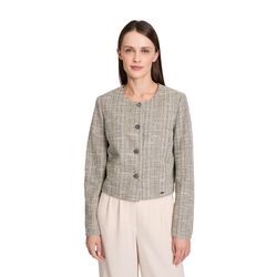 Kurzblazer BETTY & CO "Betty & Co Blazer-Jacke mit Taschen", Damen, Gr. 36, braun (camel, cream), Obermaterial: 74% Polyester, 18% Viskose, 2% Polyester metallisiert, 2% Polyacryl, 1% Elasthan, 1% Polyamid, 1% Baumwolle, 1% Wolle. Futter: 100% Polyester., modisch, tailliert normal, Rundhals, Langarm, Blazer, Kragen