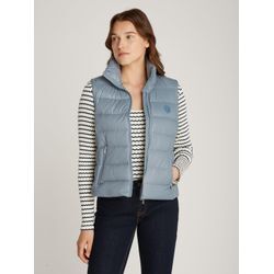Steppweste TOMMY HILFIGER "LW DOWN FEMININE GLOSS VEST", Damen, Gr. XL (42), blau (flint blau), Web, Obermaterial: 100% Polyamid, unifarben, casual, normal hüftlang, Westen, mit leichter Wattierung