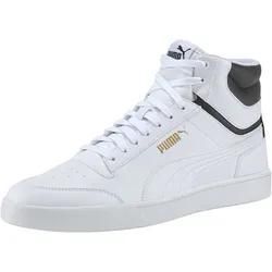 Sneaker PUMA "SHUFFLE MID", Gr. 40, weiß (puma weiß, puma weiß, puma schwarz, puma team gold), Synthetik, unifarben, kontrastfarbene Details, sportlich, Schuhe