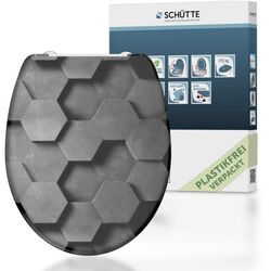 Schütte - wc Sitz grey hexagons, Duroplast Toilettendeckel mit Absenkautomatik und Schnellverschluss, Klobrille, Toilettensitz