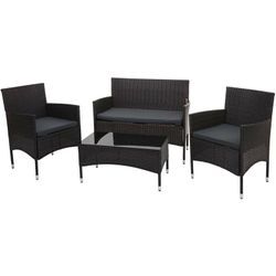 Hegele - neuwertig] Poly-Rattan Garnitur HHG-813, Balkon-/Garten-/Lounge-Set Sofa Sitzgruppe braun, Kissen dunkelgrau