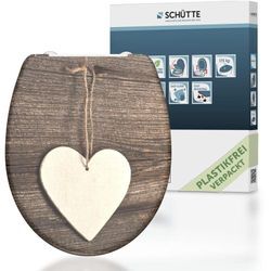 Schütte - wc Sitz wood heart, Duroplast Toilettendeckel mit Absenkautomatik und Schnellverschluss, Klobrille, Toilettensitz