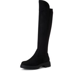 Overkneestiefel TAMARIS Gr. 38, Normalschaft, schwarz, Damen, Textil, unifarben, Veloursleder, Schuhe, Blockabsatz, Langschaftstiefel, Overkneestiefel, vegane Verarbeitung