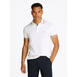 Poloshirt TOMMY HILFIGER "TIPPED SLIM FIT POLO", Herren, Gr. M, weiß, Jersey, Obermaterial: 96% Baumwolle, 4% Elasthan, casual, slim fit, Kurzarm, Shirts, mit Kontrast-Details