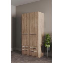 Kleiderschrank PRIESS "Schrank Garderobe Wäscheschrank Barcelona in 5 Breiten", braun (struktureichefarben hell), B:94cm H:193cm T:54cm, Holzwerkstoff, Schränke, viel Stauraum, geräumige Schubkästen, mit Spiegel, MADE IN GERMANY