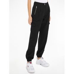 Cargohose TOMMY JEANS "TJW STRETCH MR CARGO PANT", Damen, Gr. 27, Länge 34, schwarz, Web, Obermaterial: 56% Lyocell, 44% Baumwolle, unifarben, casual, Hosen, im modischem Cargo-Form