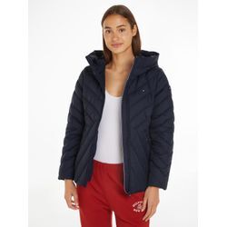 Steppjacke TOMMY HILFIGER "CHEVRON MW PADDED JACKET" Gr. S (36), blau (desert sky), Damen, Obermaterial: 100% Polyamid. Futter: 100% Polyester. Wattierung: 70% Daunen, 30% Federn, unifarben, Jacken, mit mittelstarker Wattierung und Tommy Hilfiger Markenlabel