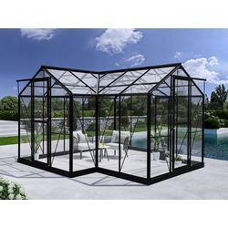 Dancover Orangerie aus Glas 11,5m², 3,73x3,73x2,32m mit Sockel, Schwarz