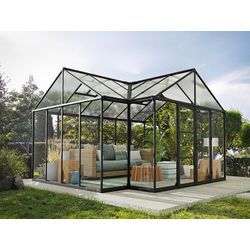 Dancover Orangerie Polycarbonat Triomphe mit Sockel, 17,1m², Palram/Canopia, 4,5x3,8x2,69m, Schwarz