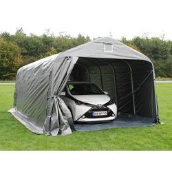 Dancover Zeltgarage Lagerzelt Garagenzelt PRO 3,6x7,2x2,68m PE mit Bodenplane Abdeckplane, Grau