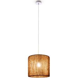 PACO HOME Pendelleuchte "Hugo Ramira", Wohnzimmer Esszimmer Rattan Optik Boho Schirm Papier E27 Modern, Lampen, weiß, Ø 33cm H: 30cm