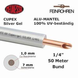 Zetaesse Kupferrohr Cupex Silver Gel Alu-Mantel 100% UV-beständig 1/4"" x 1,0 mm, 7 mm Iso., 50m Rolle