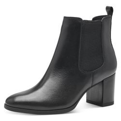 Chelseaboots TAMARIS Gr. 37, schwarz, Damen, Leder, Elastischer Einsatz, unifarben, Schuhe, Blockabsatz, Herbstmode, Stiefelette mit Stretcheinsatz