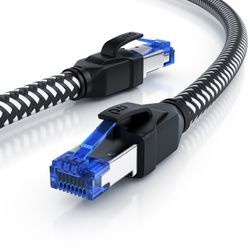 Primewire Patchkabel CAT 8 mit Baumwollummantelung - Gigabit Ethernet LAN Kabel - 40 Gbit/s - S/FTP PIMF Schirmung - Netzwerkkabel - 15m