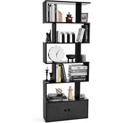 Costway - Bücherregal, Standregal mit Türen, 183 x 70 x 23 cm, Raumteiler Regal mit 5 Ebenen, Büroregal aus Holz, Aktenregal inkl.