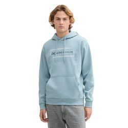 Hoodie TOM TAILOR DENIM, Herren, Gr. M, light grau mint, Sweatware, Obermaterial: 70% Baumwolle, 30% Polyester, bedruckt, casual, Langarm Bündchen, Sweatshirts, mit großem Logoprint