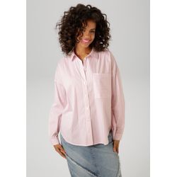 Hemdbluse ANISTON CASUAL Gr. 36, rosa (rosa, weiß), Damen, Web, Obermaterial: 72% Baumwolle, 27% Polyamid, 1% Elasthan, gestreift, Blusen, im Streifen-Dessin - NEUE KOLLEKTION