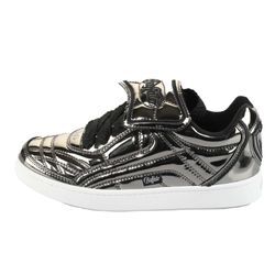 Plateausneaker BUFFALO "LIBERTY SOCCER vegan" Gr. 37, silber (silberfarben), Damen, Lacklederimitat, glänzend, metallic, Schuhe, Schnürschuh, Halbschuh, Freizeitsneaker in Metallic-Optik