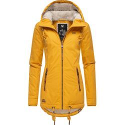 Winterjacke RAGWEAR "Zuzka Winter", Damen, Gr. S (36), gelb (curry), Außenmaterial: 100% Polyester, Innenfutter: 100% Polyester, Kapuzenfutter: 100% Polyester, Wattierung: 100% Polyester, modisch, tailliert Po-bedeckend, Jacken, Wasserdichter Winterparka mit Teddyfleece Innenfutter