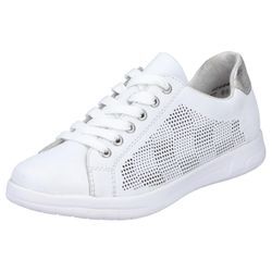 Sneaker RIEKER, Damen, Gr. 41, silber (weiß, silberfarben), Leder, sportlich, Schuhe, herausnehmbarer Textileinlage, Freizeitschuh, Halbschuh, Schnürschuh