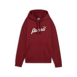 Kapuzensweatshirt PUMA "ESS+ SCRIPT HOODIE FL", Damen, Gr. L, rot (intense rot, weiß rubber), Fleece, Obermaterial: 68% Baumwolle, 32% Polyester, bedruckt, sportlich, comfort fit normal, Langarm, Sweatshirts