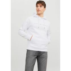 Kapuzensweatshirt JACK & JONES "JJESTAR JJ SWEAT HOOD NOOS", Herren, Gr. S, weiß, angeraute Sweatware, Obermaterial: 70% Baumwolle, 30% Polyester, bedruckt, modisch, relaxed fit taillenbedeckt, Rundhals, Langarm Rippbündchen, Sweatshirts, mit Logo Print im 3D Look