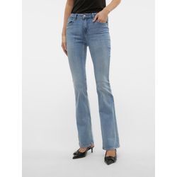 Bootcut-Jeans VERO MODA "VMFLASH MR FLARED JEANS LI371 GA NOOS" Gr. L (40), Länge 34, blau (light blau denim), Damen, Obermaterial: 89% Baumwolle, 9% Elastomultiester, 2% Elasthan, unifarben, Jeans