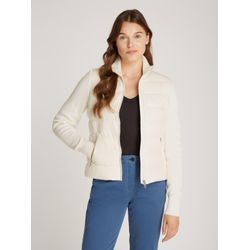 Steppjacke TOMMY HILFIGER "LW DOWN FEMININE GLOSS KNIT JKT" Gr. L (40), weiß (ivory petal), Damen, Obermaterial: 100% Polyamid, unifarben, Jacken, mit leichter Wattierung