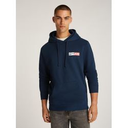 Hoodie TOMMY JEANS PLUS "TJM REG ENTRY GRAPHIC HOODIE EXT" Gr. 4XL, blau (schwarz night navy), Herren, Obermaterial: 100% Baumwolle, unifarben, Sweatshirts, in Großen Größen, Logodruck, Kängurutasche