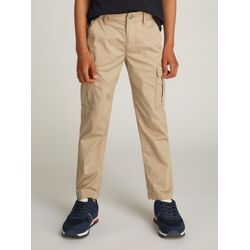 Cargohose TOMMY HILFIGER "WOVEN CARGO PANT" Gr. 74, N-Gr, grün (sandalwood), Jungen, Web, Obermaterial: 69% Baumwolle, 27% Polyamid, 4% Elasthan, unifarben, Hosen, im Cargo-Stil