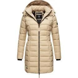 Steppmantel MARIKOO "Abendsternchen", Damen, Gr. XL (42), beige (dunkelbeige), Oberstoff: 100% Nylon, Futter: 100% Polyester, Wattierung: 100% Polyester, Ärmelfutter: 100% Polyester, casual, figurbetont Po-bedeckend, hoch geschlossener Ausschnitt, Langarm Ärmel ohne Ärmelschlitz Rippstrickbündchen kontrastfarben, Mäntel, zeitloser Wintermantel mit schmaler Steppung