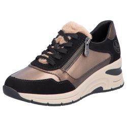 Keilsneaker RIEKER, Damen, Gr. 40, rosa (bronzefarben, schwarz), Lederimitat, kontrastfarbene Details, sportlich, Schuhe Sneaker, Freizeitschuh, Halbschuh, Schnürschuh mit Schaftrandpolsterung