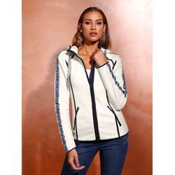 Fleecejacke CREATION L Gr. 40, beige (ecru, marine), Damen, 100% Polyester, gemustert, Jacken