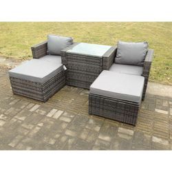 Fimous - Gartenlounge Sofa Set Rattan Gartenmöbel Set Wetterfeste Polyrattan Sitzgruppe für Garten, Balkon,Terrasse Dunkelgrau Mischen