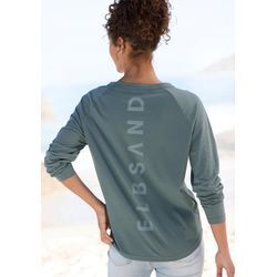 Longsleeve ELBSAND "Tinna", Damen, Gr. L (40), blau (petrol), Jersey, Obermaterial: 50% Baumwolle, 50% Polyester, unifarben, casual, figurumspielend hüftlang, Rundhals, Langarm, Shirts, mit Logodruck hinten, Langarmshirt aus Baumwoll-Mix, sportlich-casual